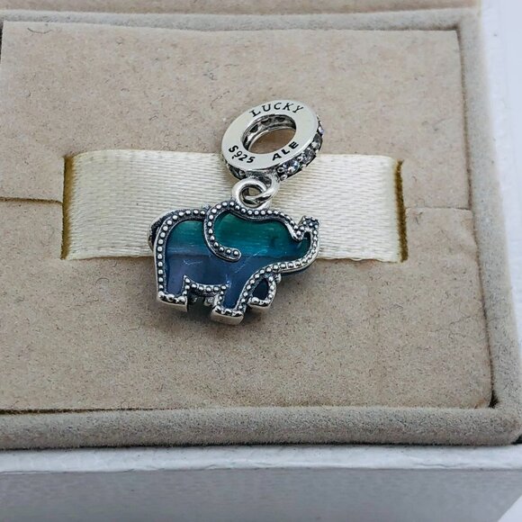 🔥🔥Pandora Blue Murano Glass Elephant Dangle Charm - Picture 3 of 4